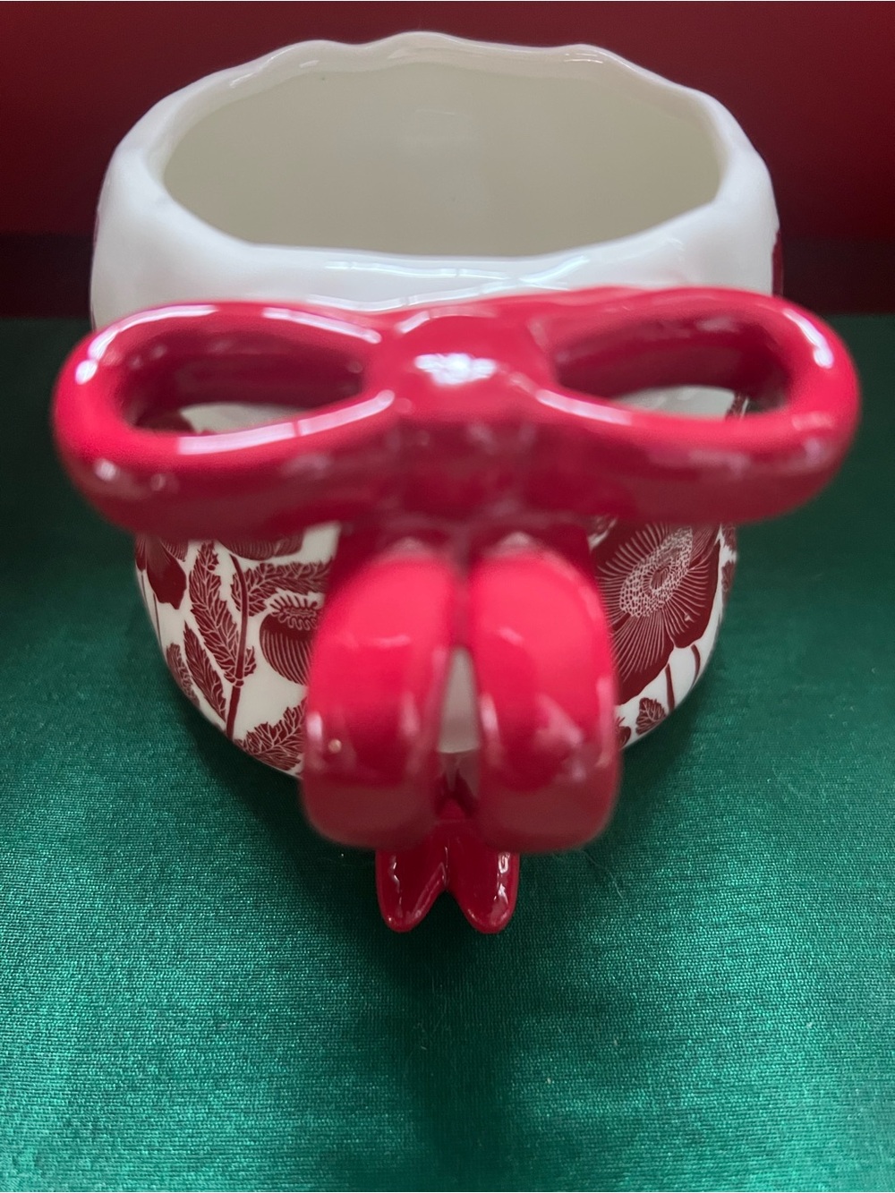 New Handmade Ceramic Red Poppy Floral Mug with Curved Design & Bow Handle, 12 oz